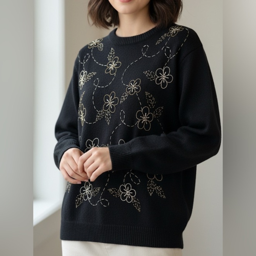 VINTAGE Alfred Dunner Floral Beaded Knit Sweater